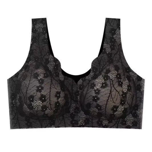 Plus Size Lace Trim Wireless Bra for Older Women - Lingerie