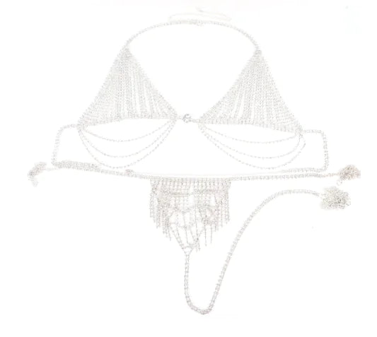 Bikini Set with Sparkling Rhinestone Body Chain - Lingerie