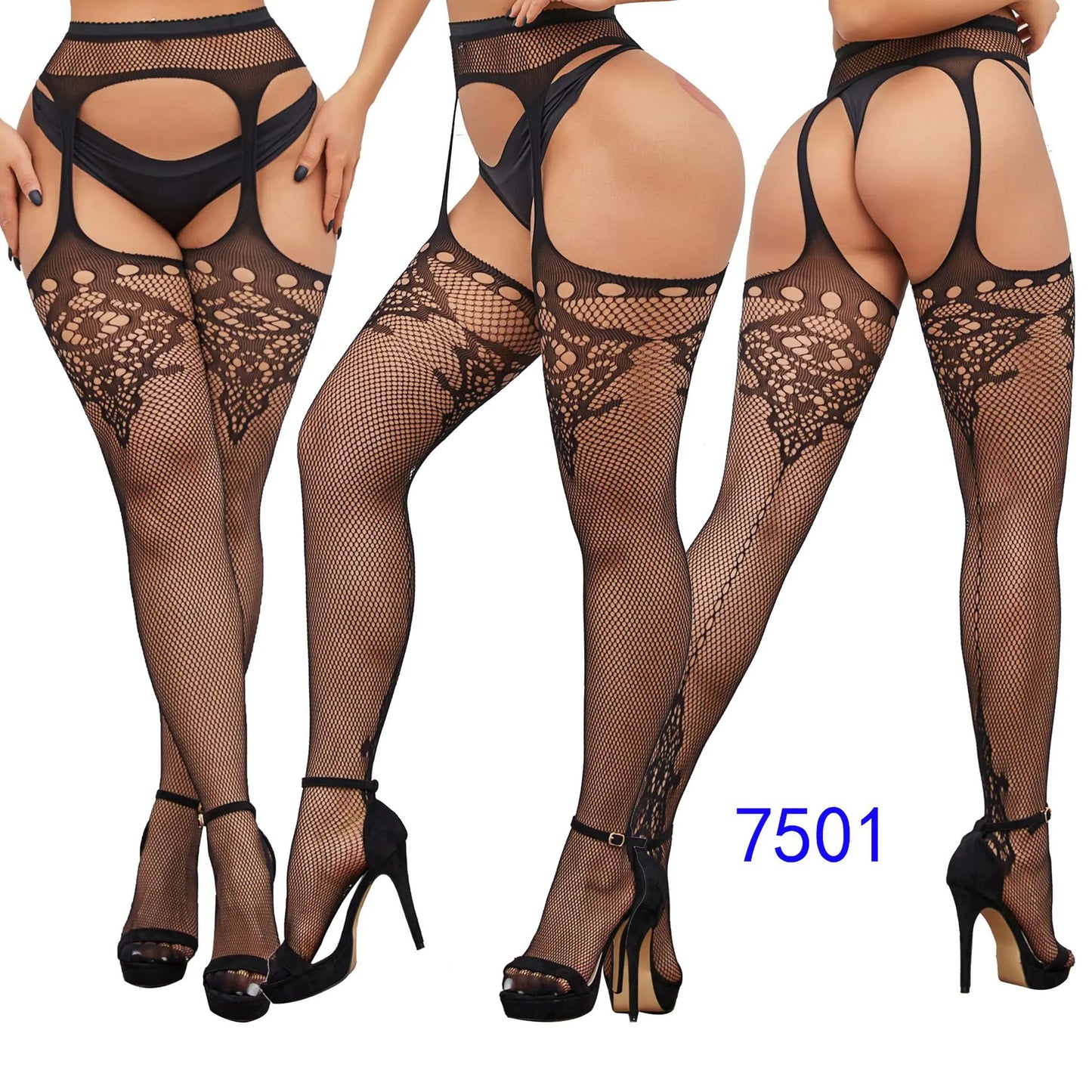 Factory Stock Women's Fishnet Stockings with Floral Design - Lingerie