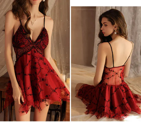 Lace Lingerie Set with Open Crotch and Spaghetti Straps