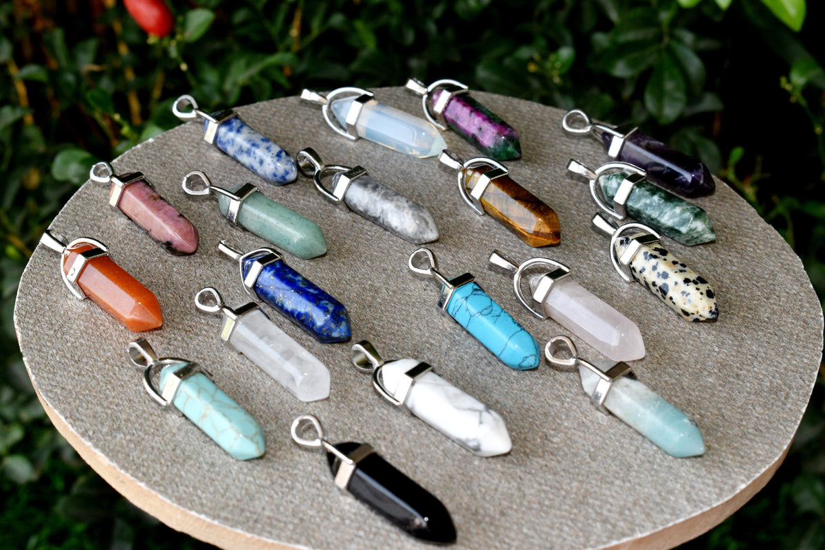 Polished Double Terminated Crystal Points Pencil Pendant Necklace