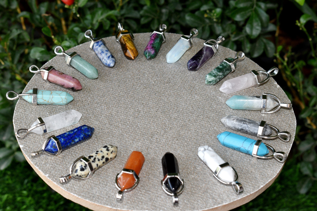 Polished Double Terminated Crystal Points Pencil Pendant Necklace