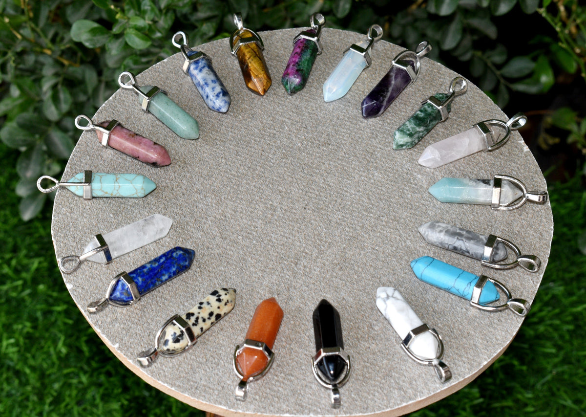 Polished Double Terminated Crystal Points Pencil Pendant Necklace