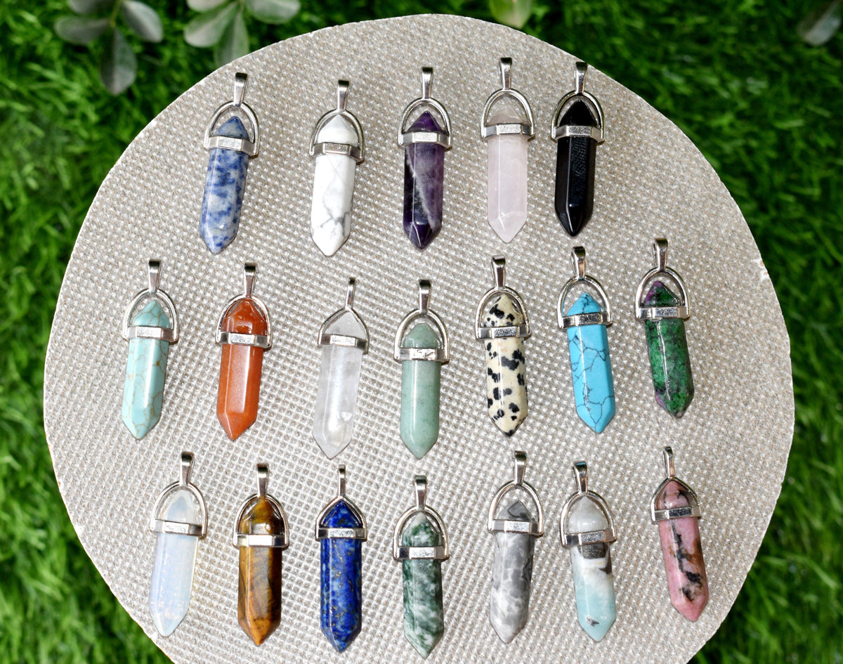 Polished Double Terminated Crystal Points Pencil Pendant Necklace