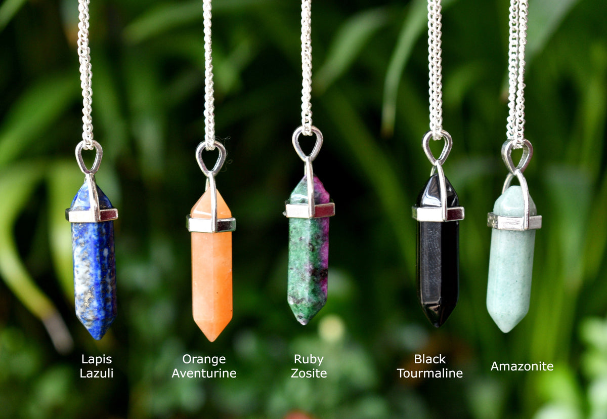 Polished Double Terminated Crystal Points Pencil Pendant Necklace