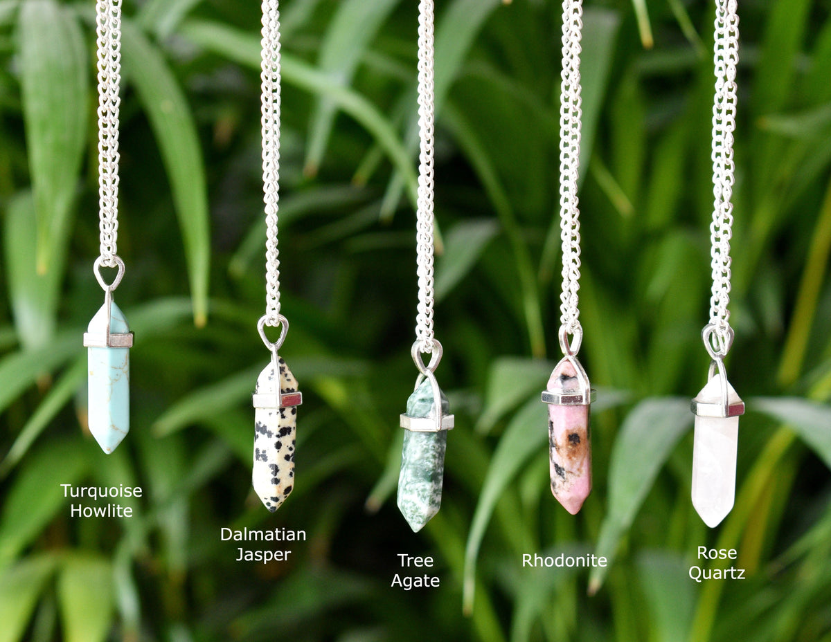 Polished Double Terminated Crystal Points Pencil Pendant Necklace