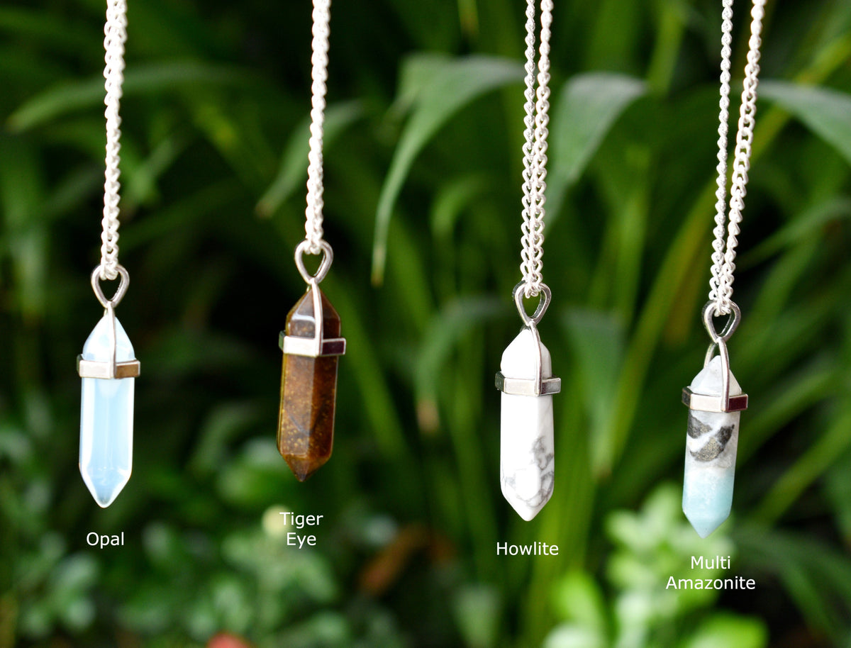 Polished Double Terminated Crystal Points Pencil Pendant Necklace