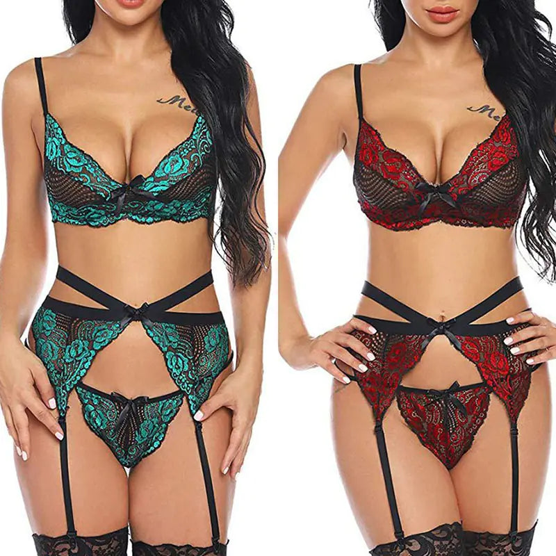 Lace Sexy Lingerie Set for Women Three-Piece