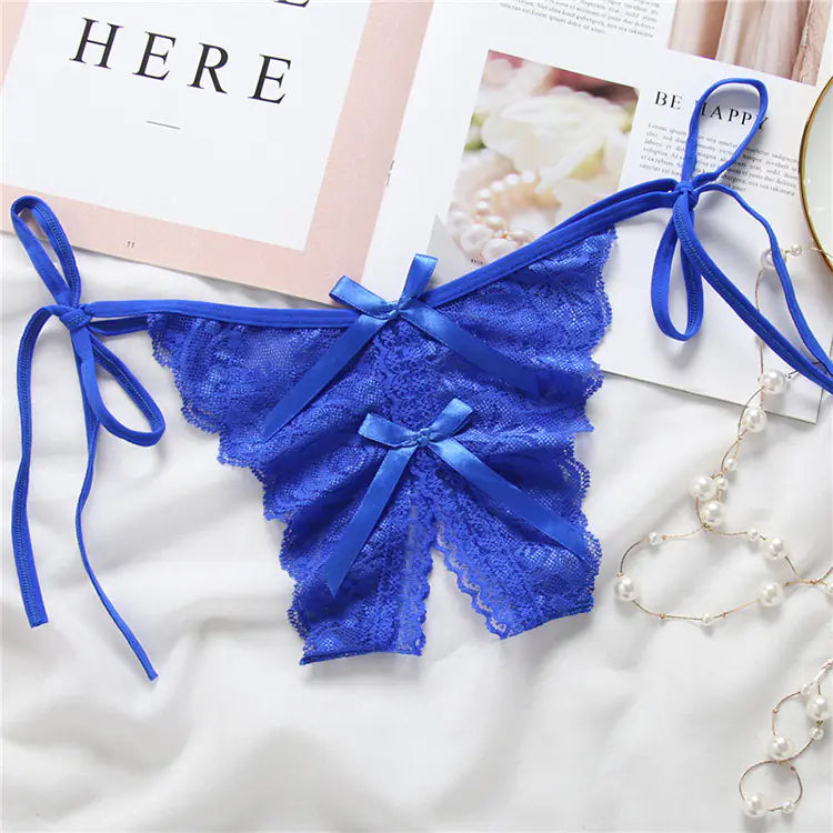 Lace-Trimmed Open-Crotch T-Back Panties for Women - Lingerie