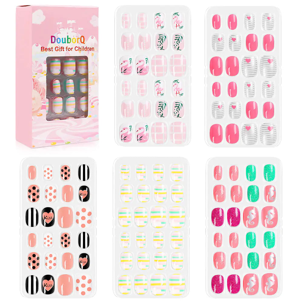 120-Piece Cute Kids Nail Art Fake Nail Set