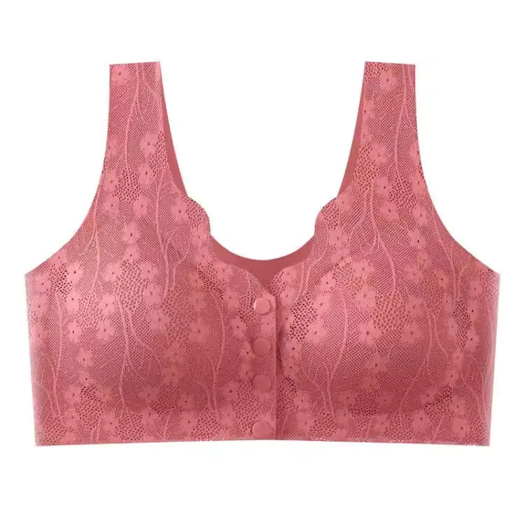Plus Size Lace Trim Wireless Bra for Older Women - Lingerie