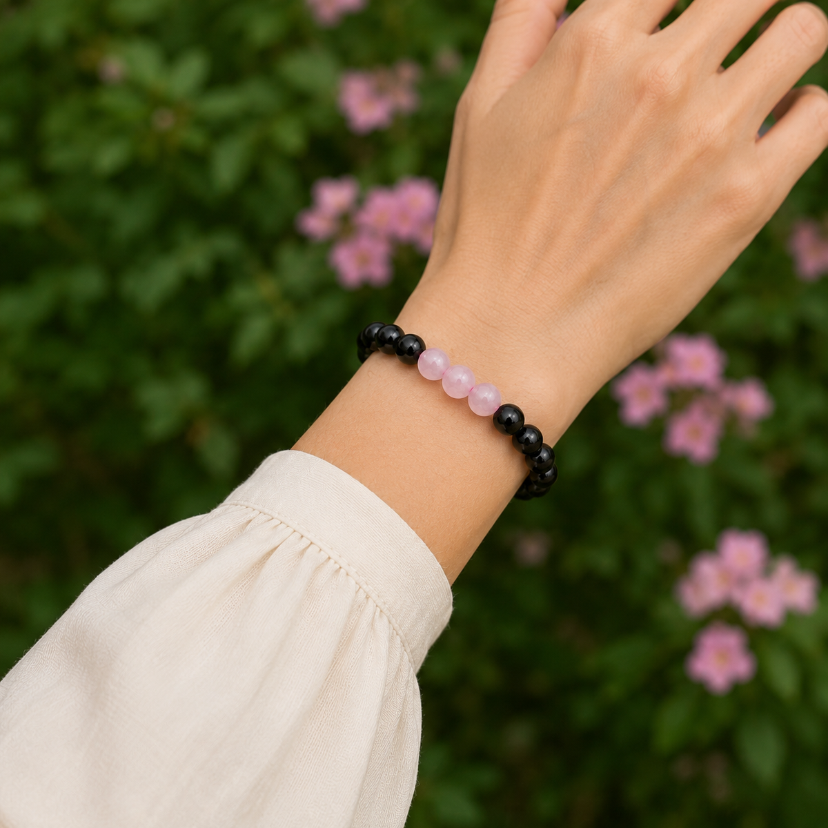 EMF Protection Crystal Bracelet, EMF Bracelet (Shungite Black, Rose Quartz)