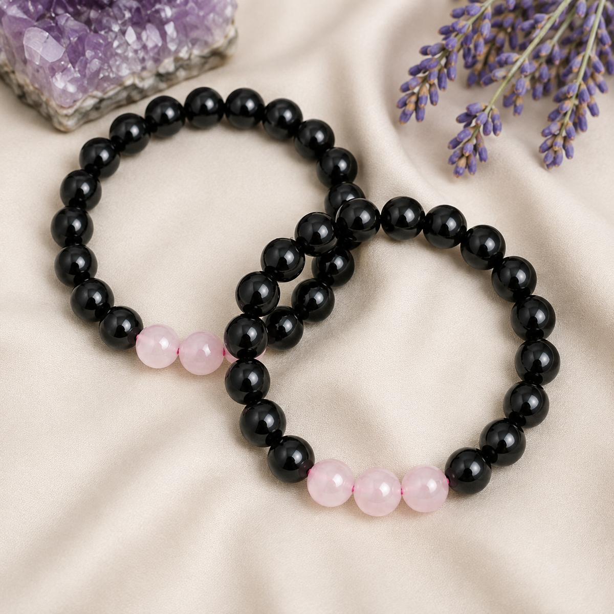 EMF Protection Crystal Bracelet, EMF Bracelet (Shungite Black, Rose Quartz)
