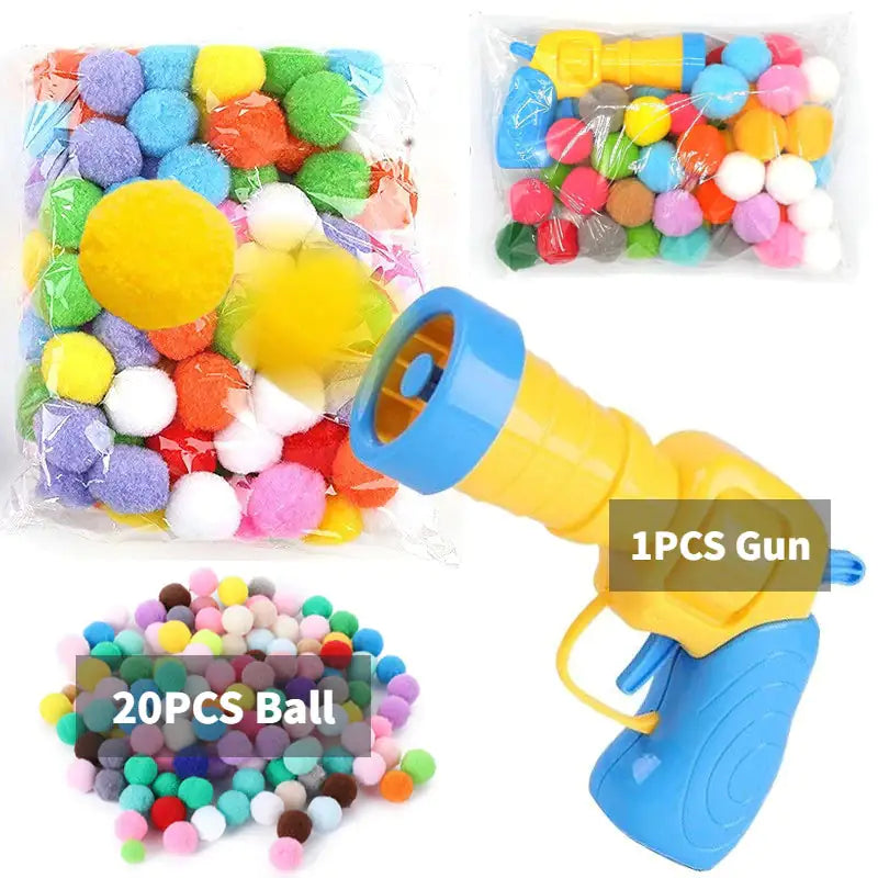 Interactive Plush Ball Shooting Gun Toy for Cats - Mini Pompom Launcher for Self-Play and Indoor Entertainment