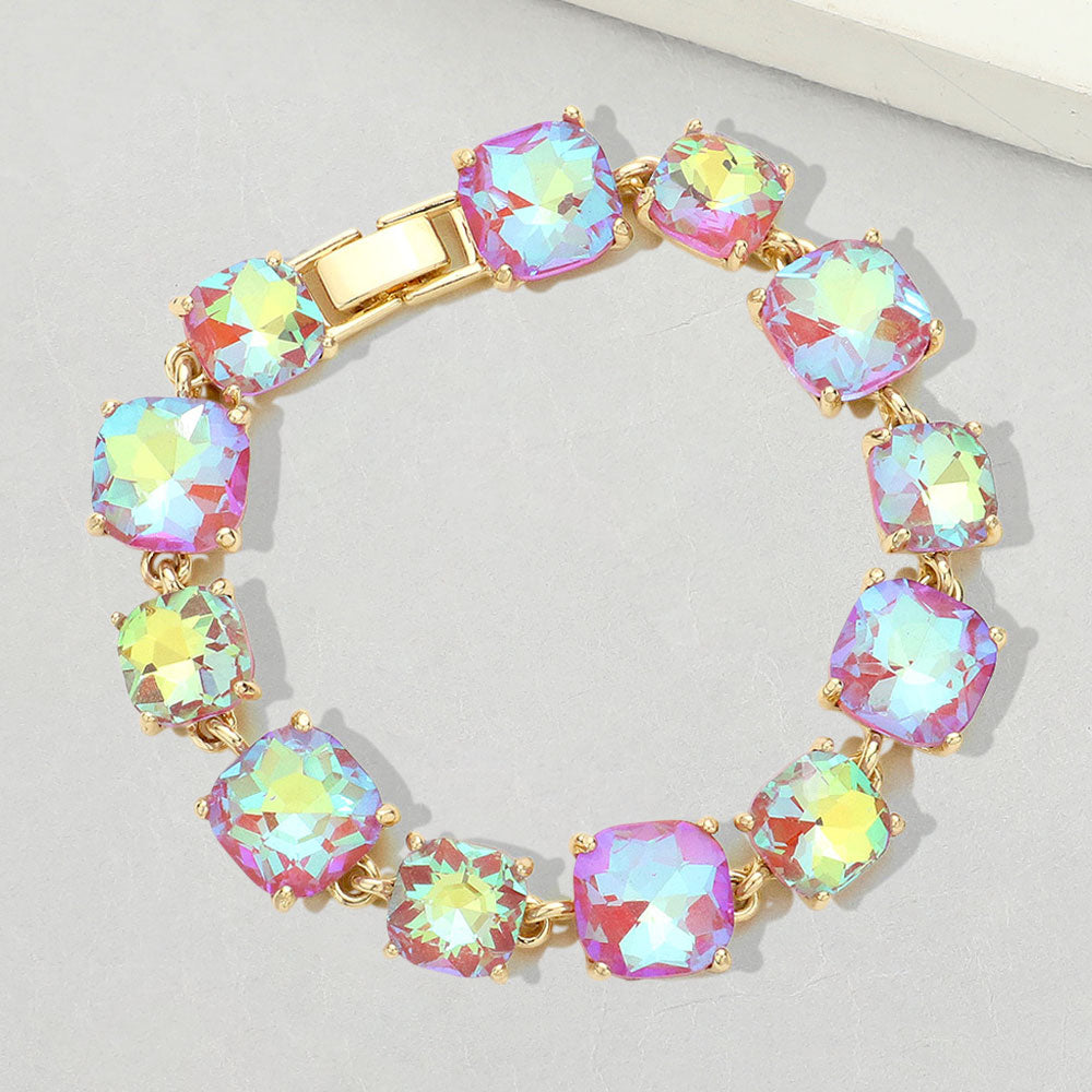 Women's Cushion Square Stone Link Evening Bracelet