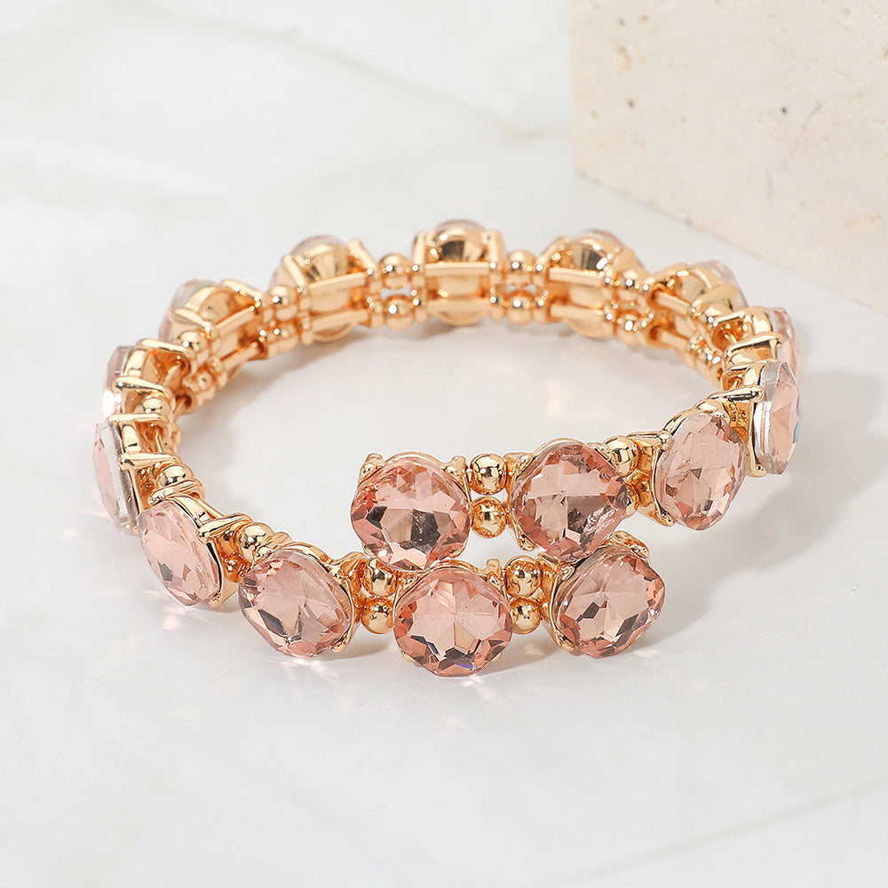 Square Stone Cluster Link Adjustable Evening Bracelet