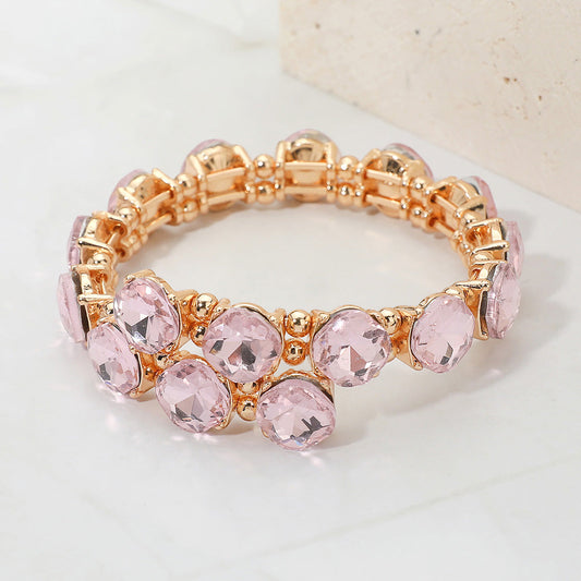 Square Stone Cluster Link Adjustable Evening Bracelet