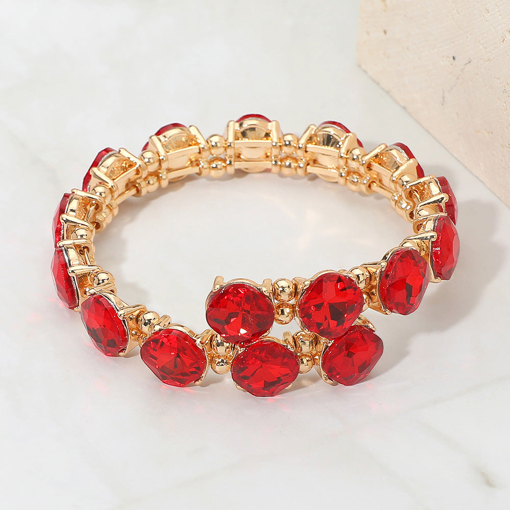 Square Stone Cluster Link Adjustable Evening Bracelet