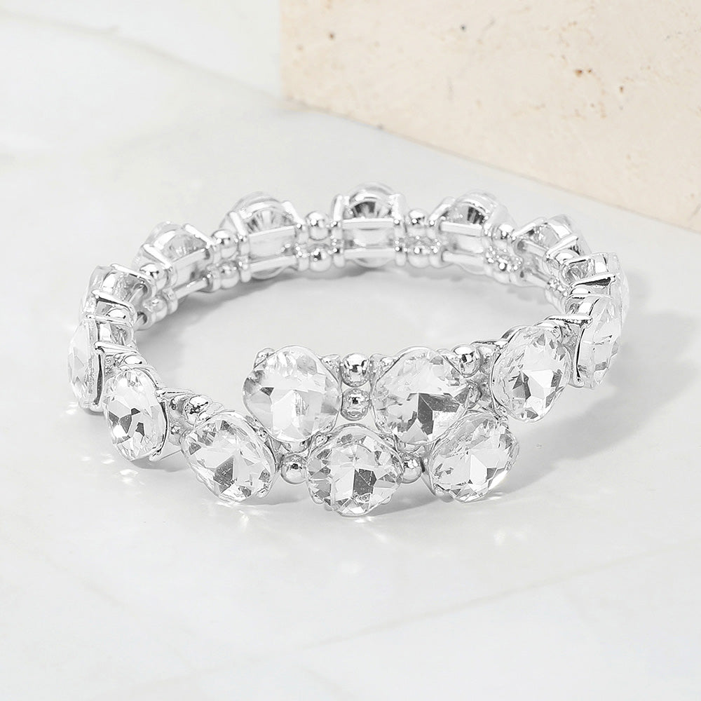 Square Stone Cluster Link Adjustable Evening Bracelet