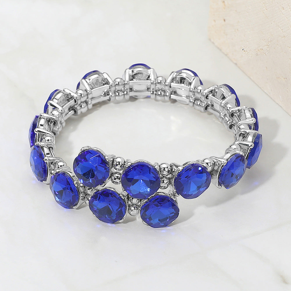Square Stone Cluster Link Adjustable Evening Bracelet