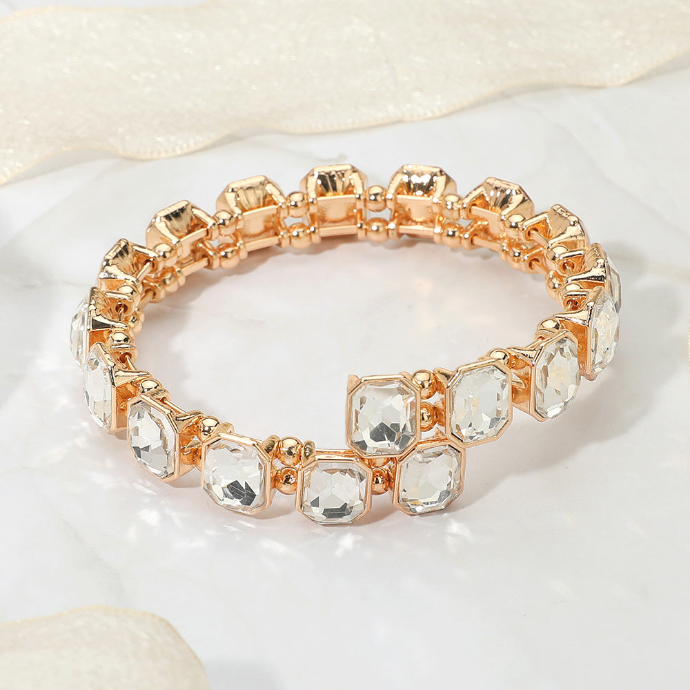Rectangle Stone Cluster Link Adjustable Evening Bracelet