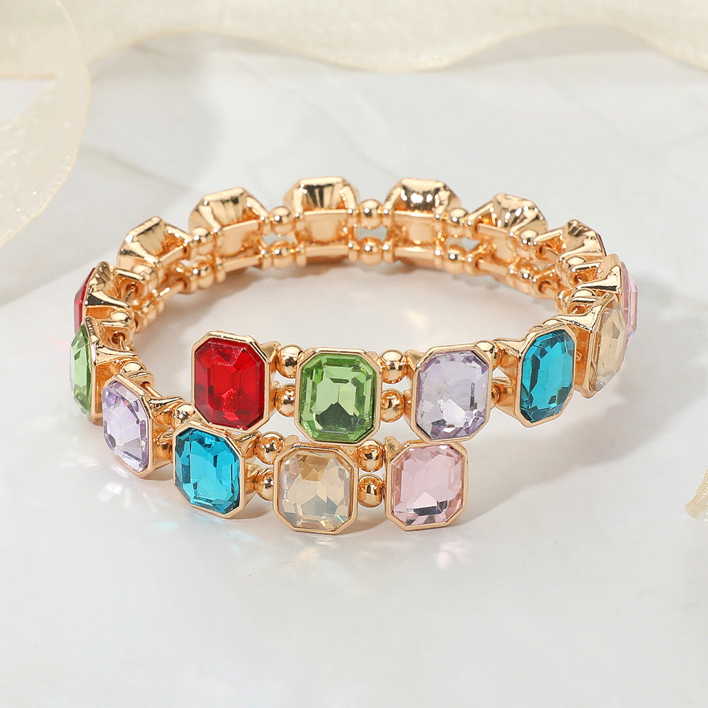 Rectangle Stone Cluster Link Adjustable Evening Bracelet