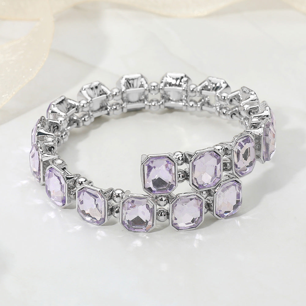 Rectangle Stone Cluster Link Adjustable Evening Bracelet
