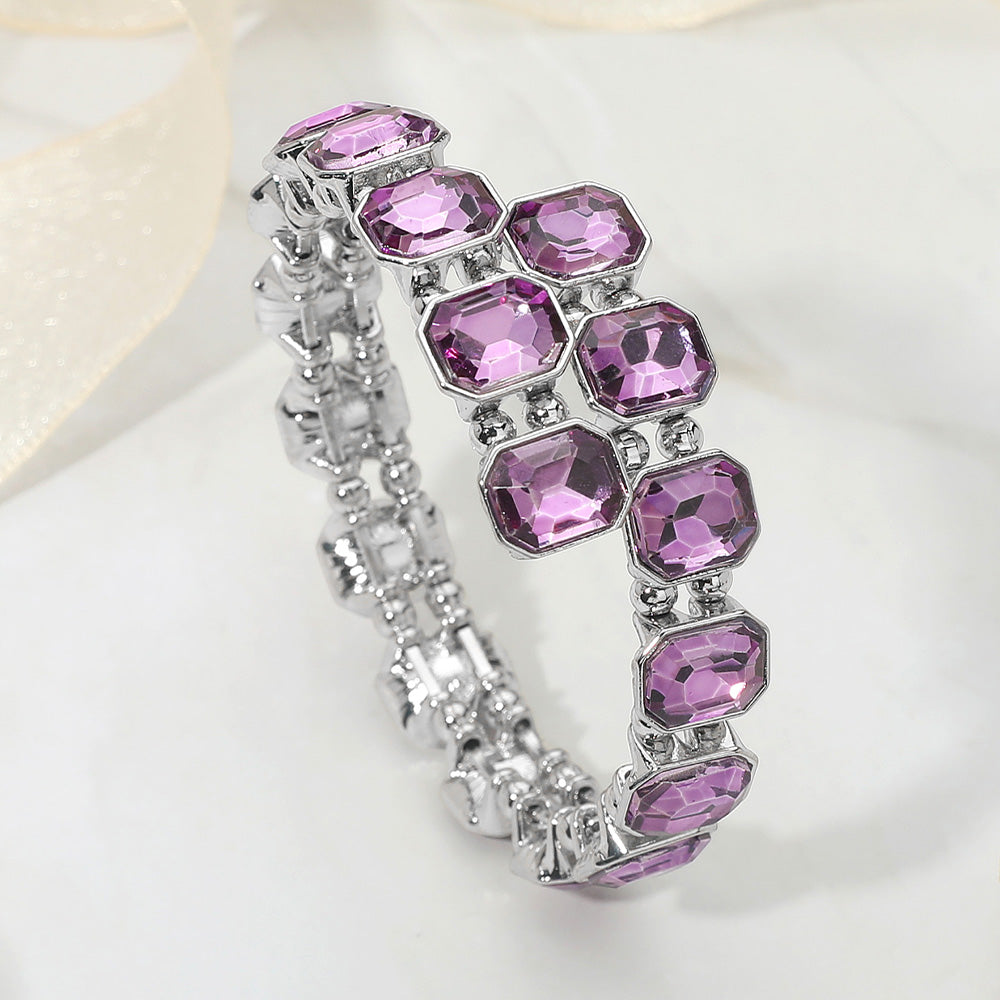Rectangle Stone Cluster Link Adjustable Evening Bracelet