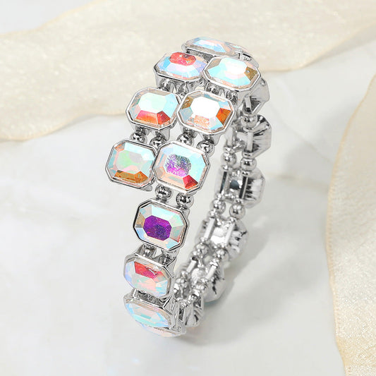 Rectangle Stone Cluster Link Adjustable Evening Bracelet