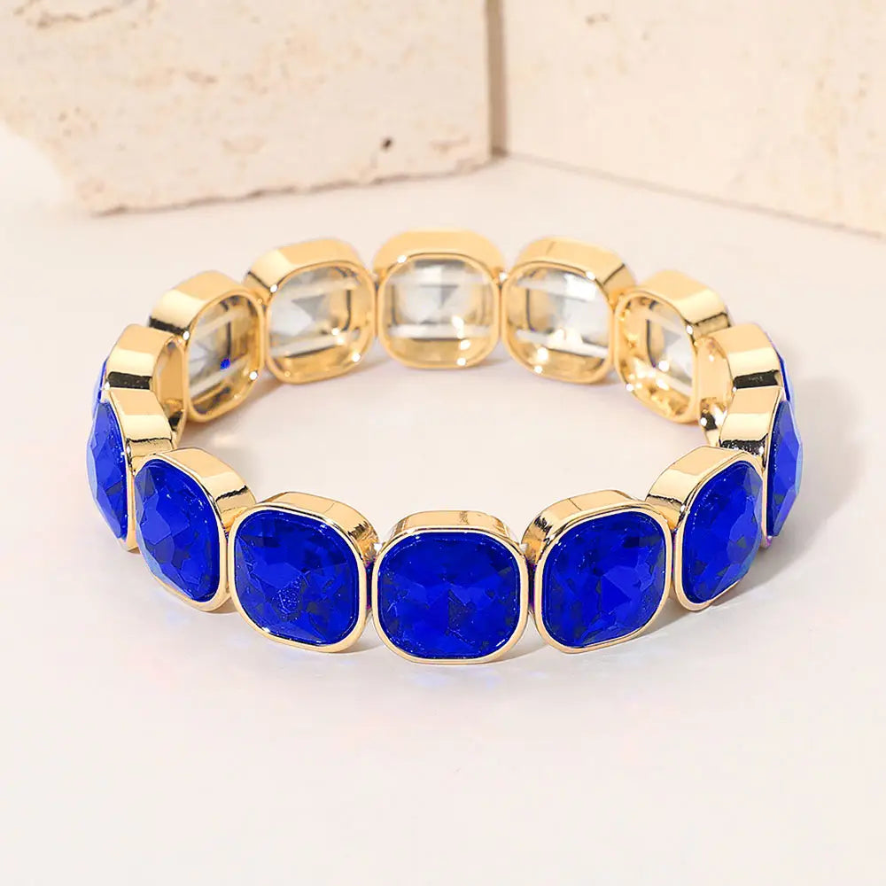 Square Cut Gem Beaded Stretch Evening Bracelet
