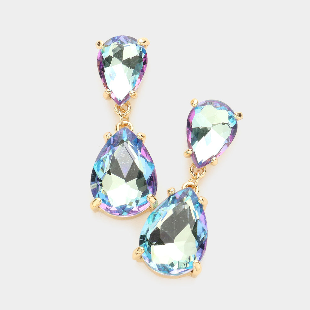Women's Double Teardrop Link Dangle Evening Earrings