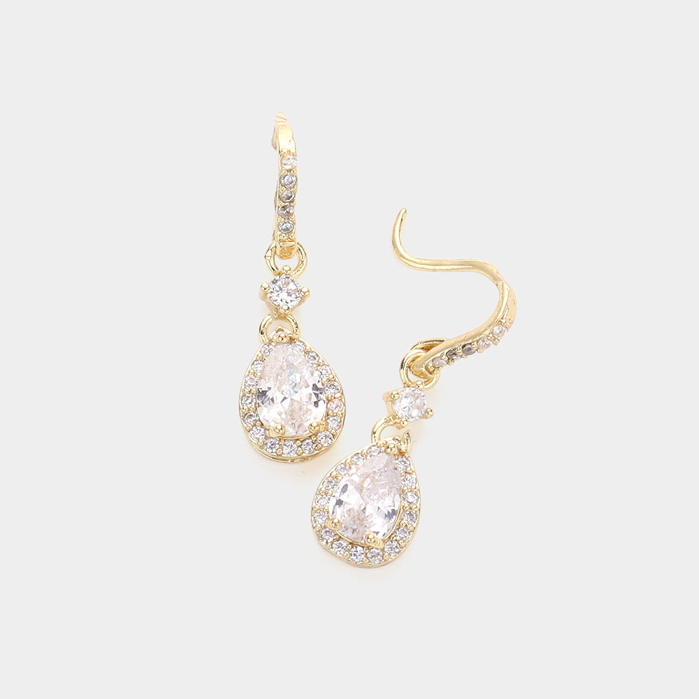CZ Teardrop Dangle Evening Earrings