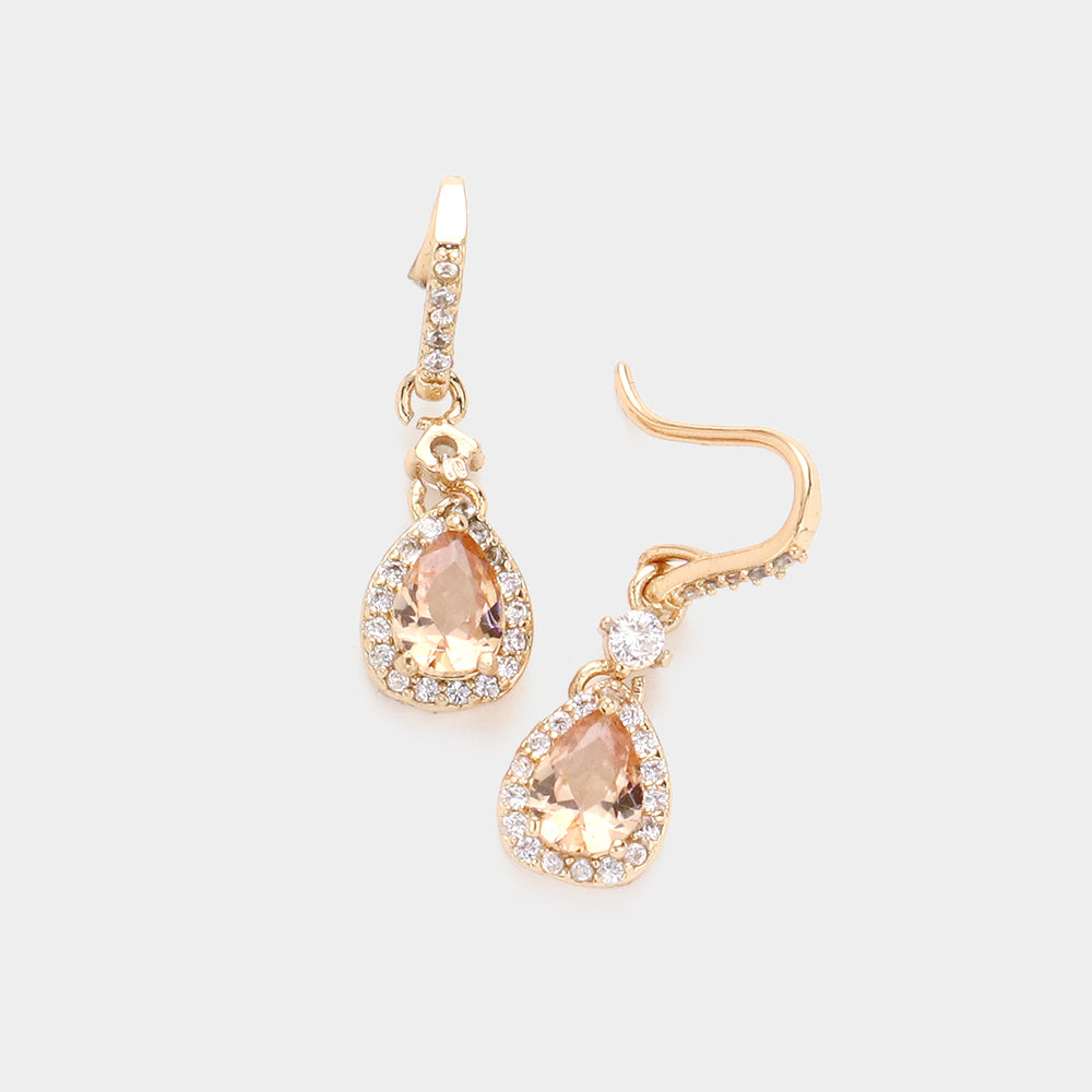 CZ Teardrop Dangle Evening Earrings