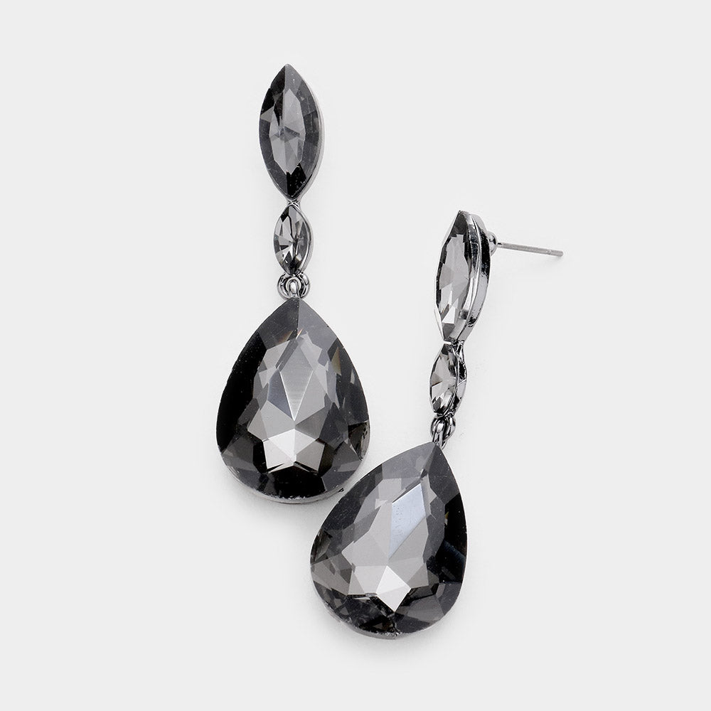 Double Marquise Stone Teardrop Link Dangle Evening Earrings