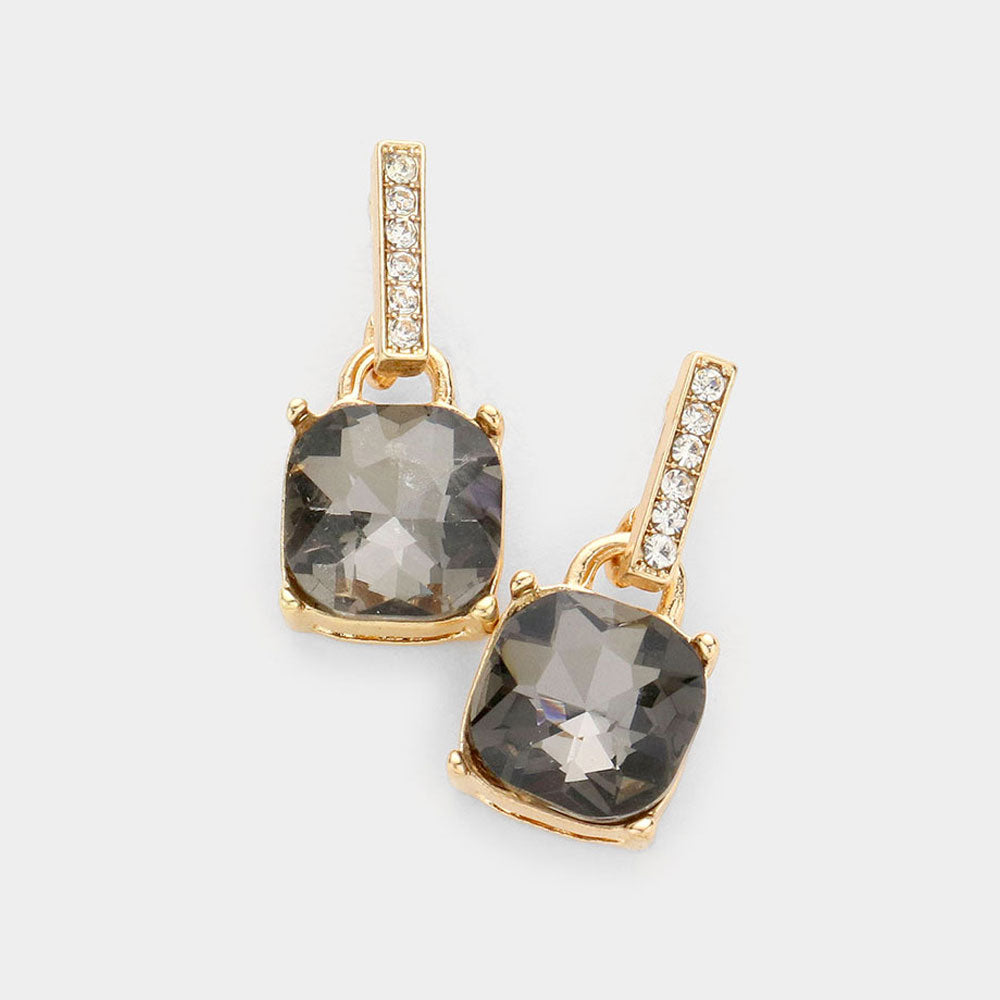 Cushion Square Stone Dangle Evening Earrings
