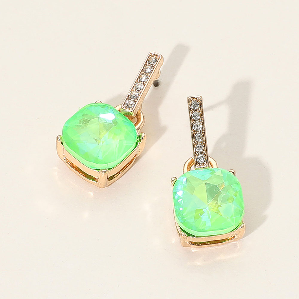 Cushion Square Stone Dangle Evening Earrings