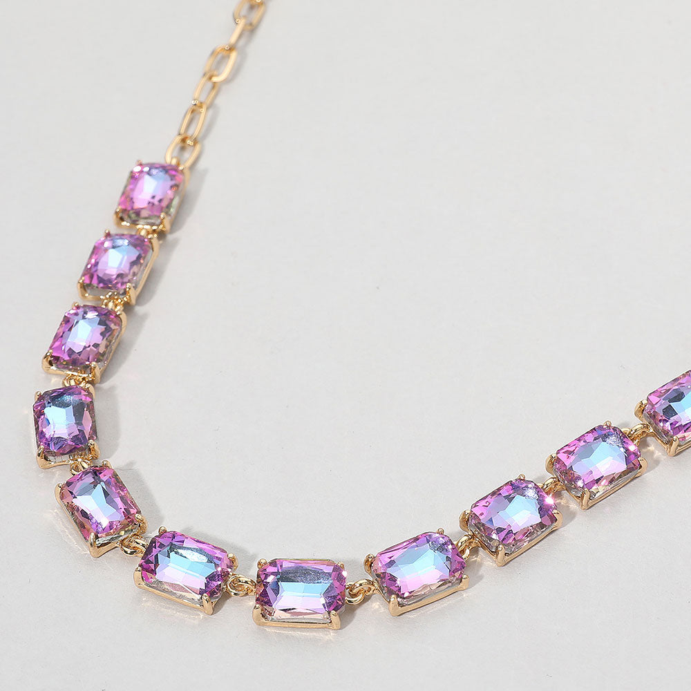 Cushion Rectangular Stone Cluster Link Evening Necklace