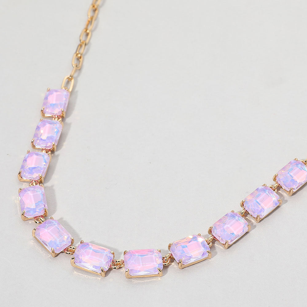 Cushion Rectangular Stone Cluster Link Evening Necklace