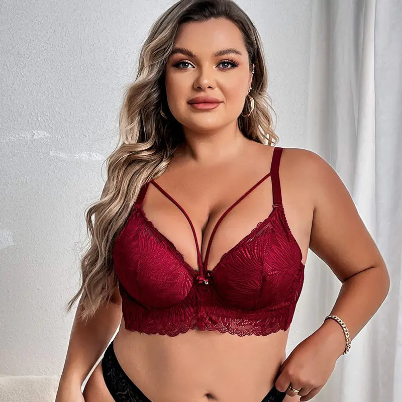 Large Size Women's Adjustable Lace Bra with Thin Straps - Lingerie