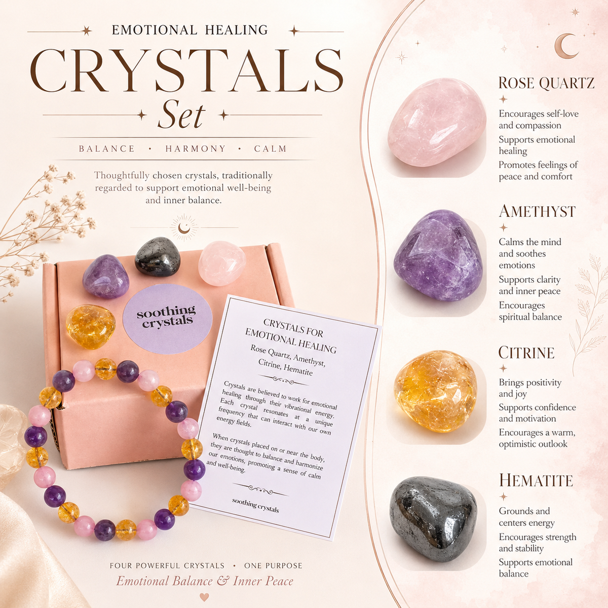 EMOTIONAL HEALING Crystal Kit, Gemstone Tumble Kit, Emotional Healing Crystal Gift Set