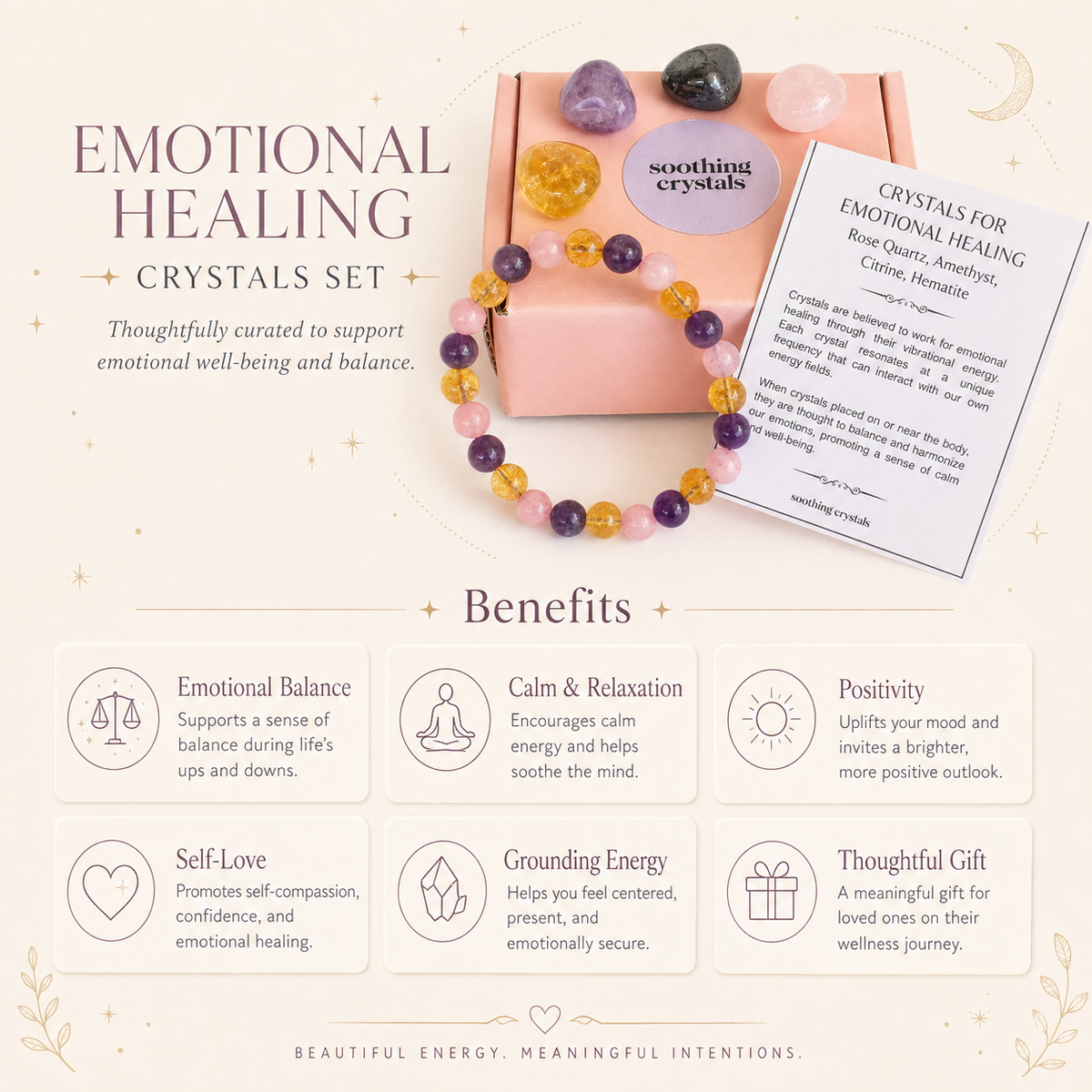 EMOTIONAL HEALING Crystal Kit, Gemstone Tumble Kit, Emotional Healing Crystal Gift Set