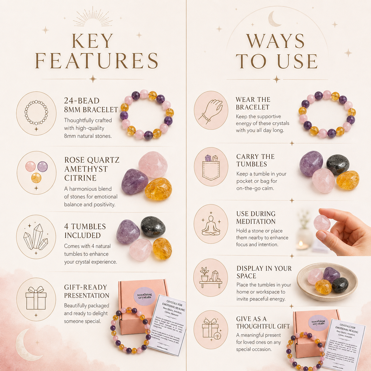 EMOTIONAL HEALING Crystal Kit, Gemstone Tumble Kit, Emotional Healing Crystal Gift Set