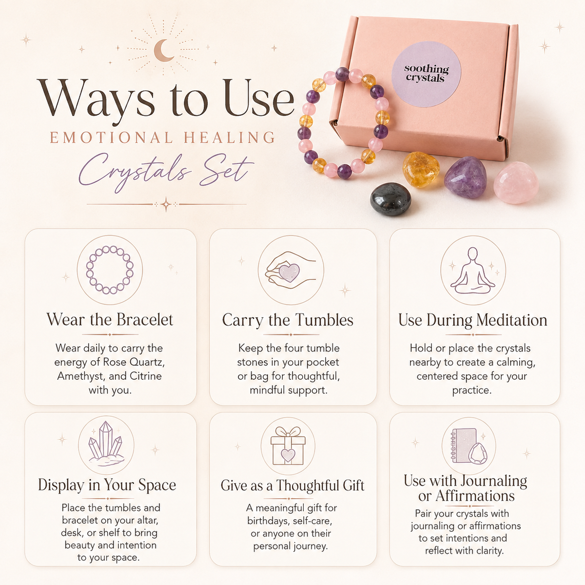 EMOTIONAL HEALING Crystal Kit, Gemstone Tumble Kit, Emotional Healing Crystal Gift Set