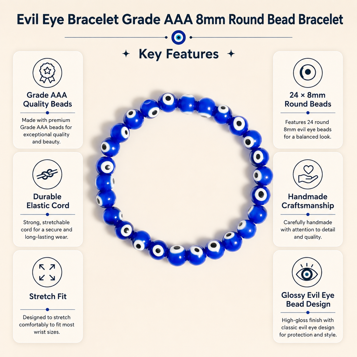 Evil Eye Bracelet, Good Luck Protection Charm, Baby Shower Gift.