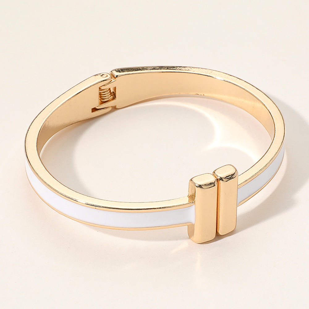Metal Bar Tip Enamel Hinged Bangle Bracelet