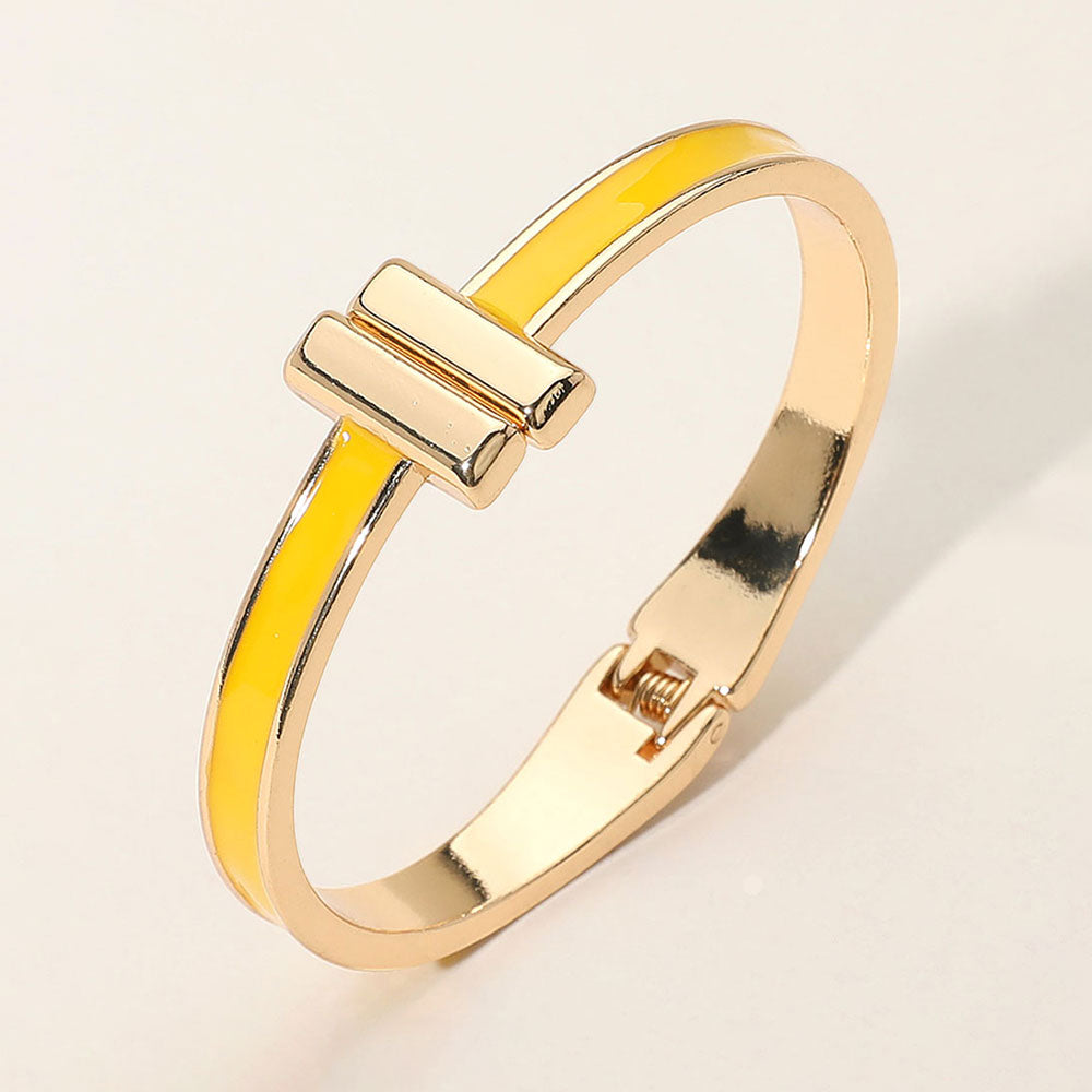 Metal Bar Tip Enamel Hinged Bangle Bracelet