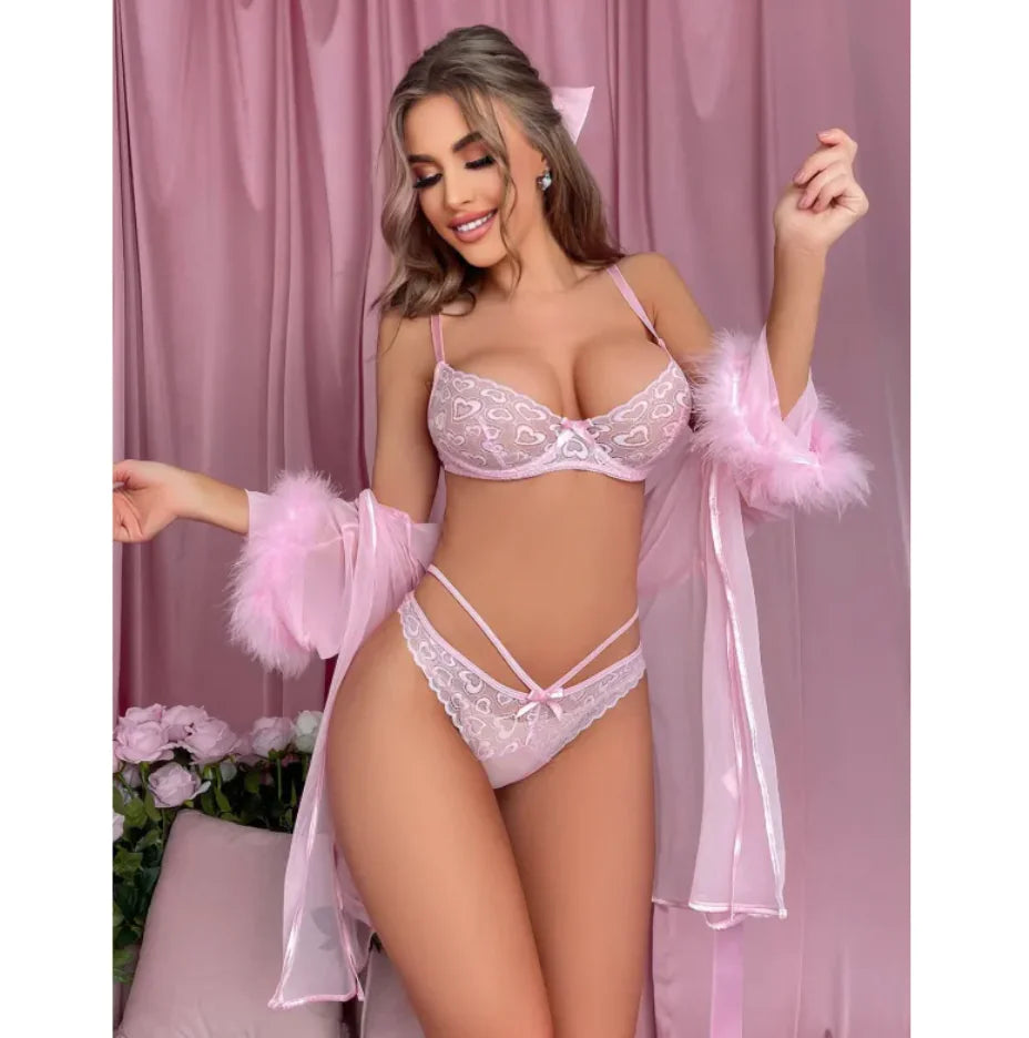 Lace Bra and Underwear Set - Lingerie