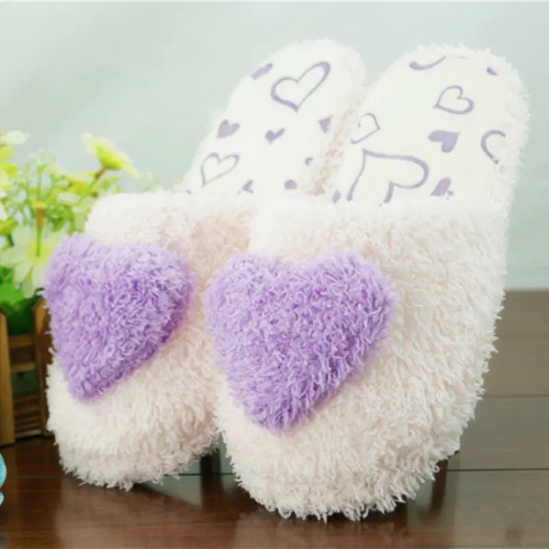 Soft Non-Slip Women's Cotton Slippers with Heart Design- 888