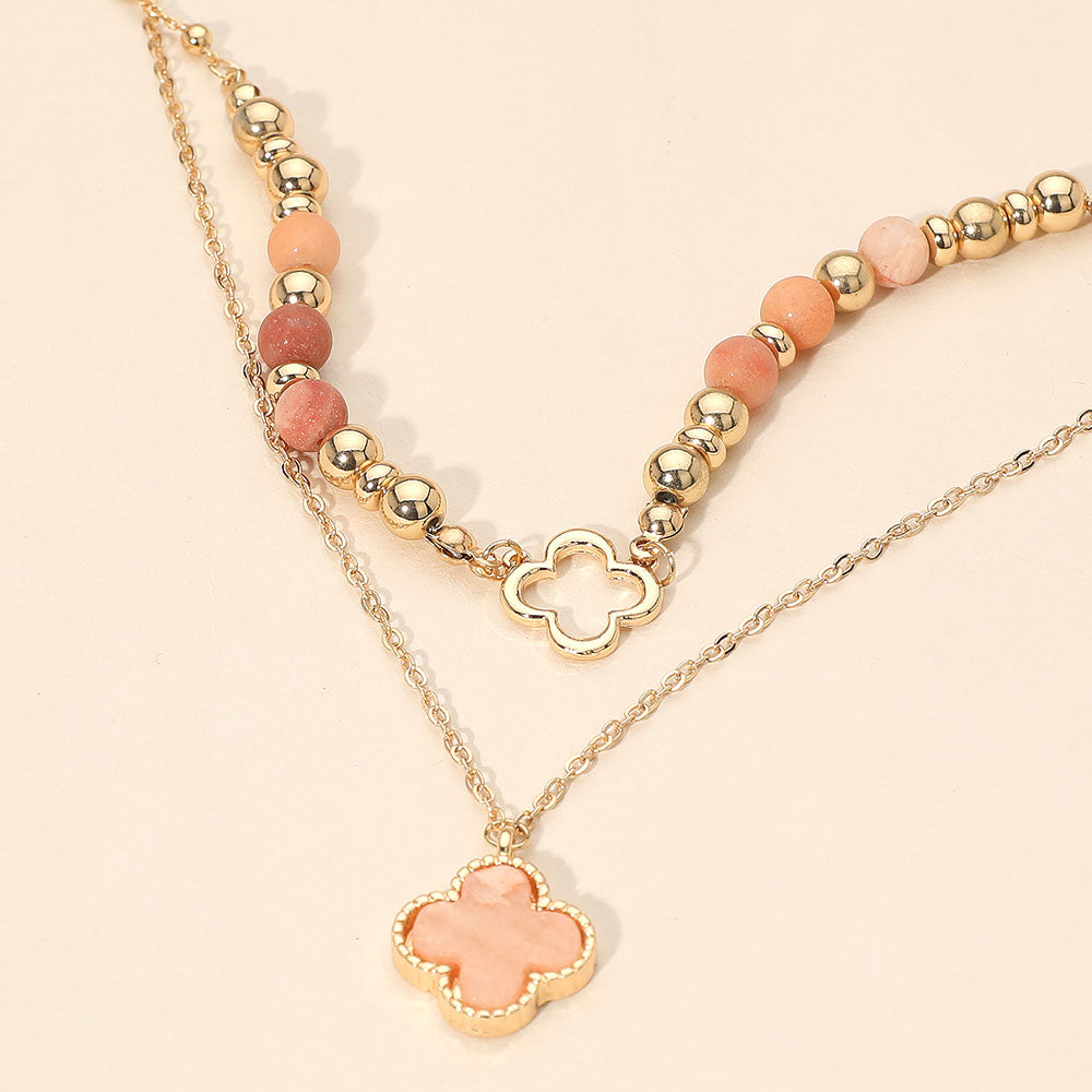 Layered Quatrefoil Pendant Accent Necklace