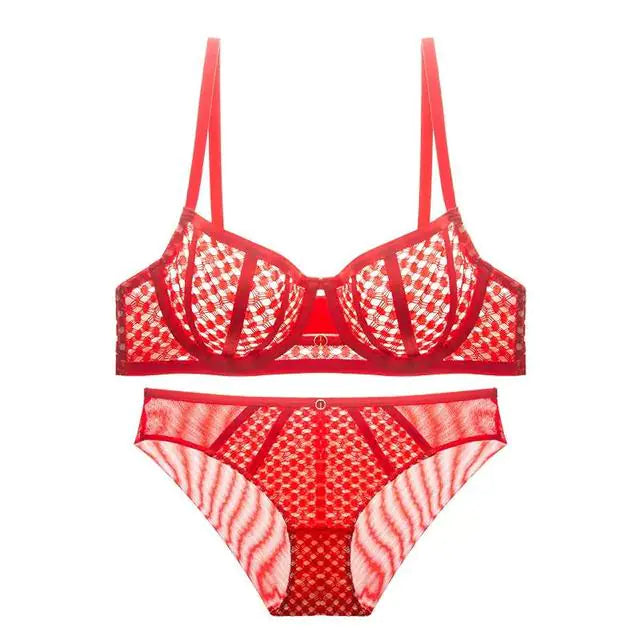 Ultra-Thin Contrast Color Lace Bra Set for Summer - Lingerie